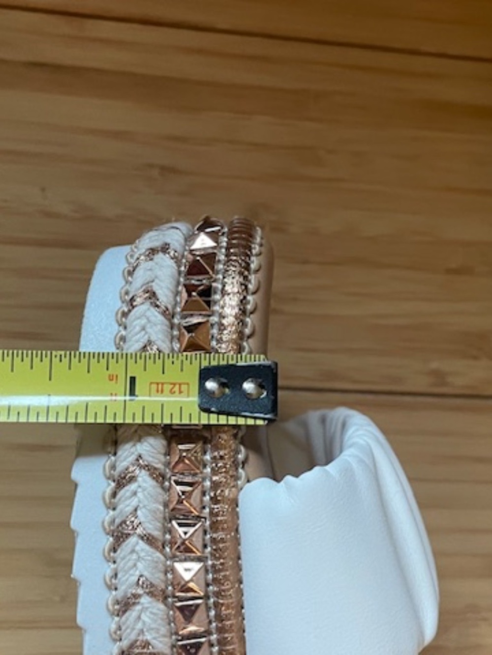 White Wedge Sandals with Rose Gold Color Beading - size 9 - Picture 7 of 8